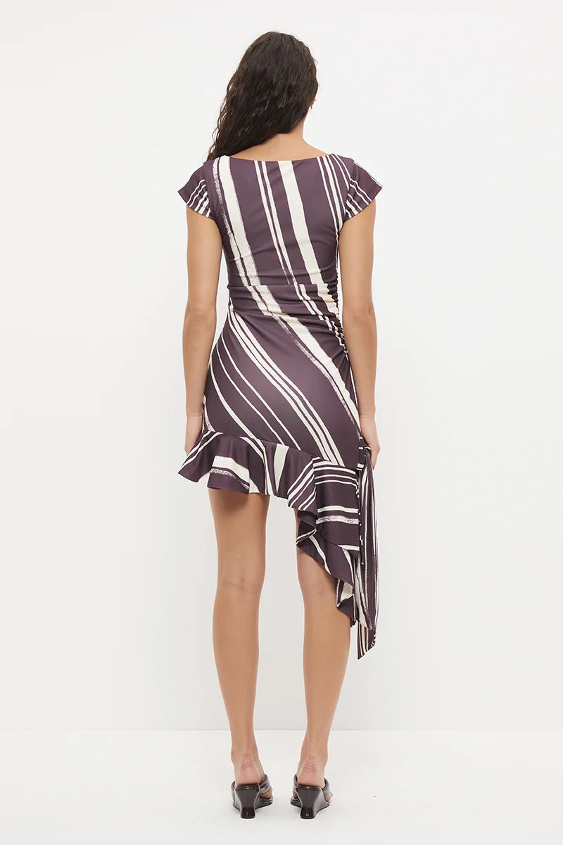 Mon Renn Lara Mini Dress Painterly- Plum Stripe