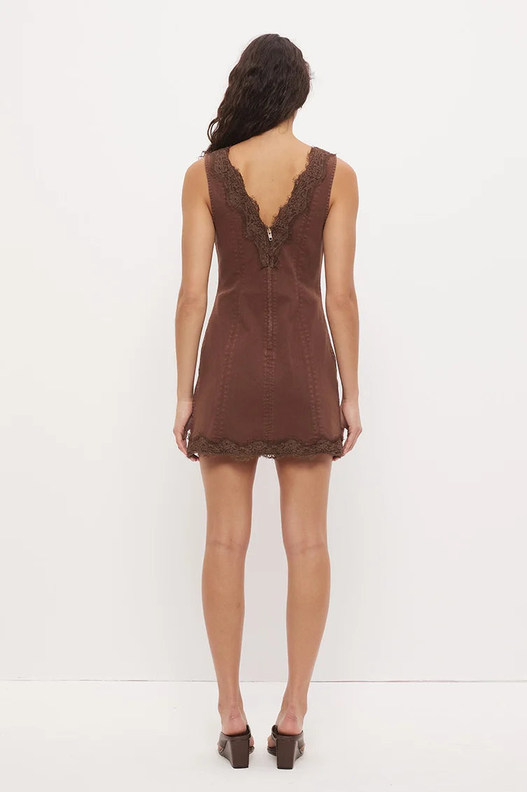 Mon Renn Lacie Denim Mini Dress- Mocha