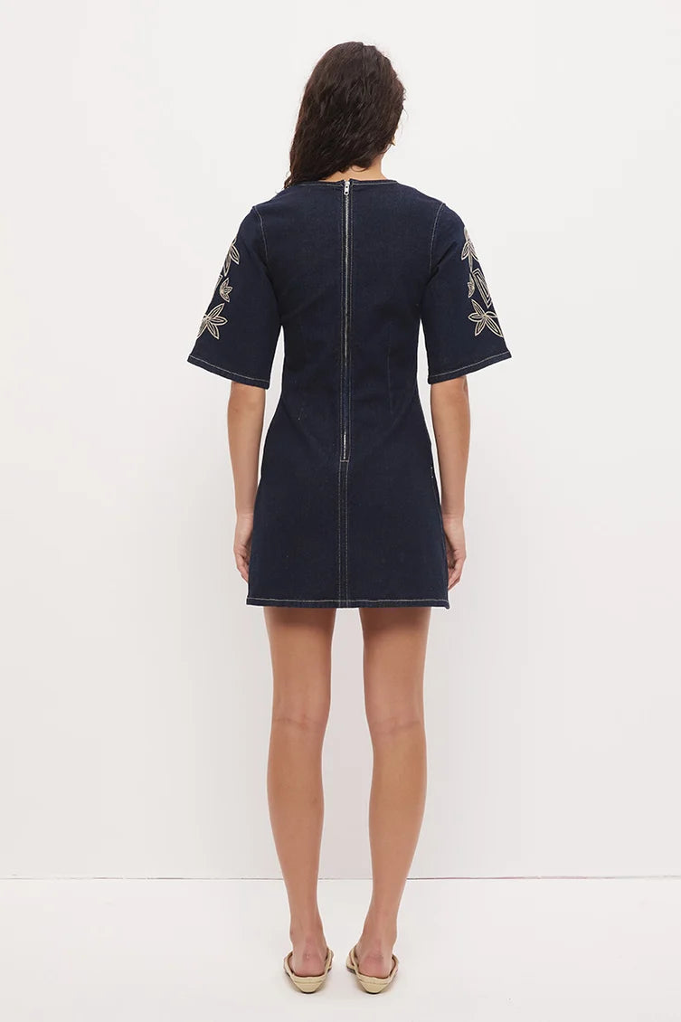 Mon Renn Cora Denim Mini Dress- Ink Blue