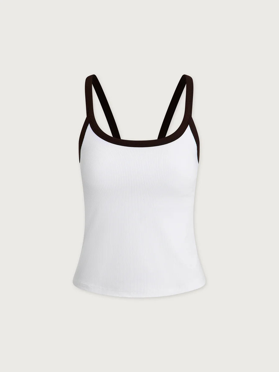 Varley Theon Scoop Neck Tank- White/ Coffee Bean