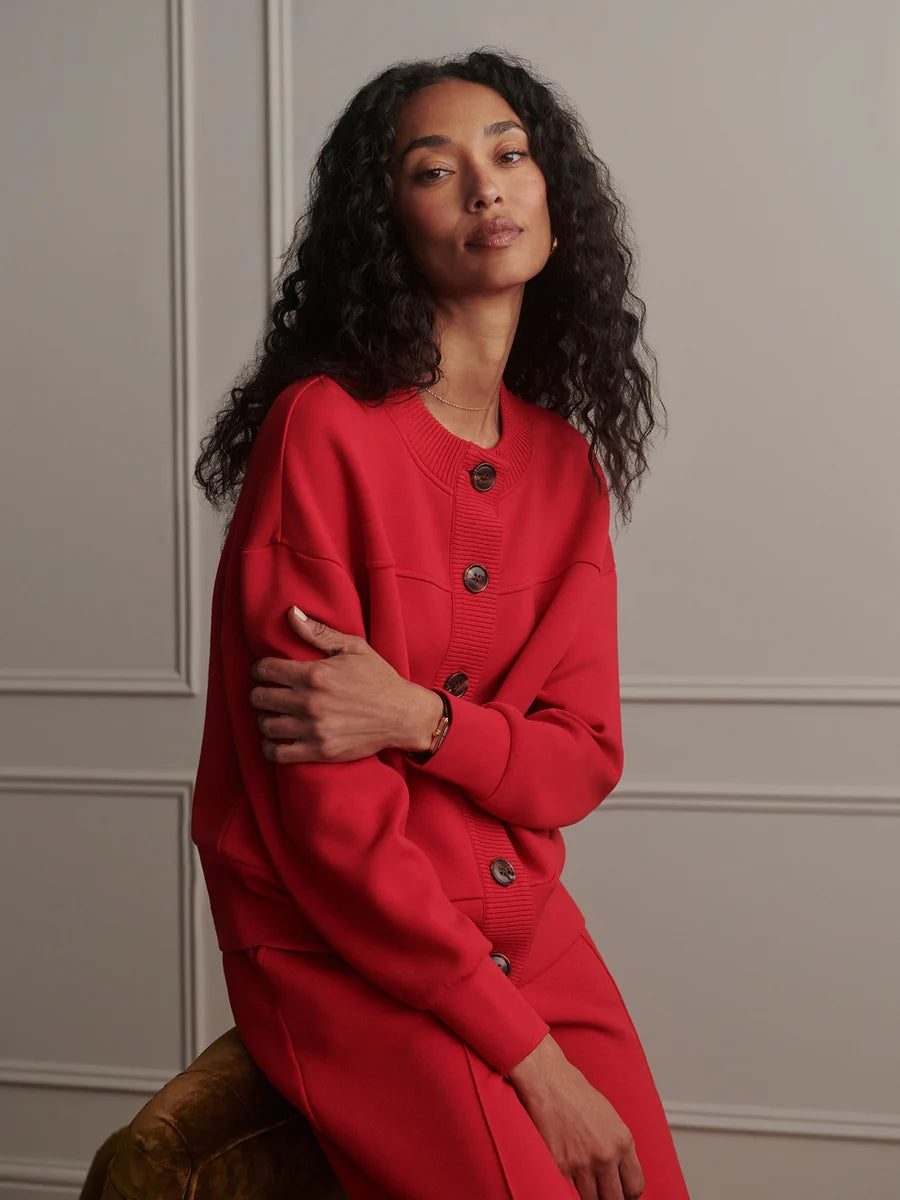Varley Olwen Button Front Sweater- Red Marl