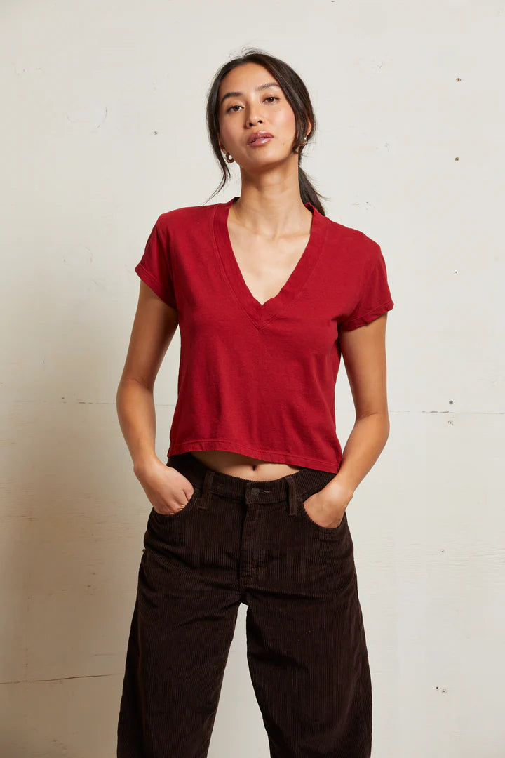 Perfect White Tee Alanis Recycled Cotton V Neck Tee - Maple