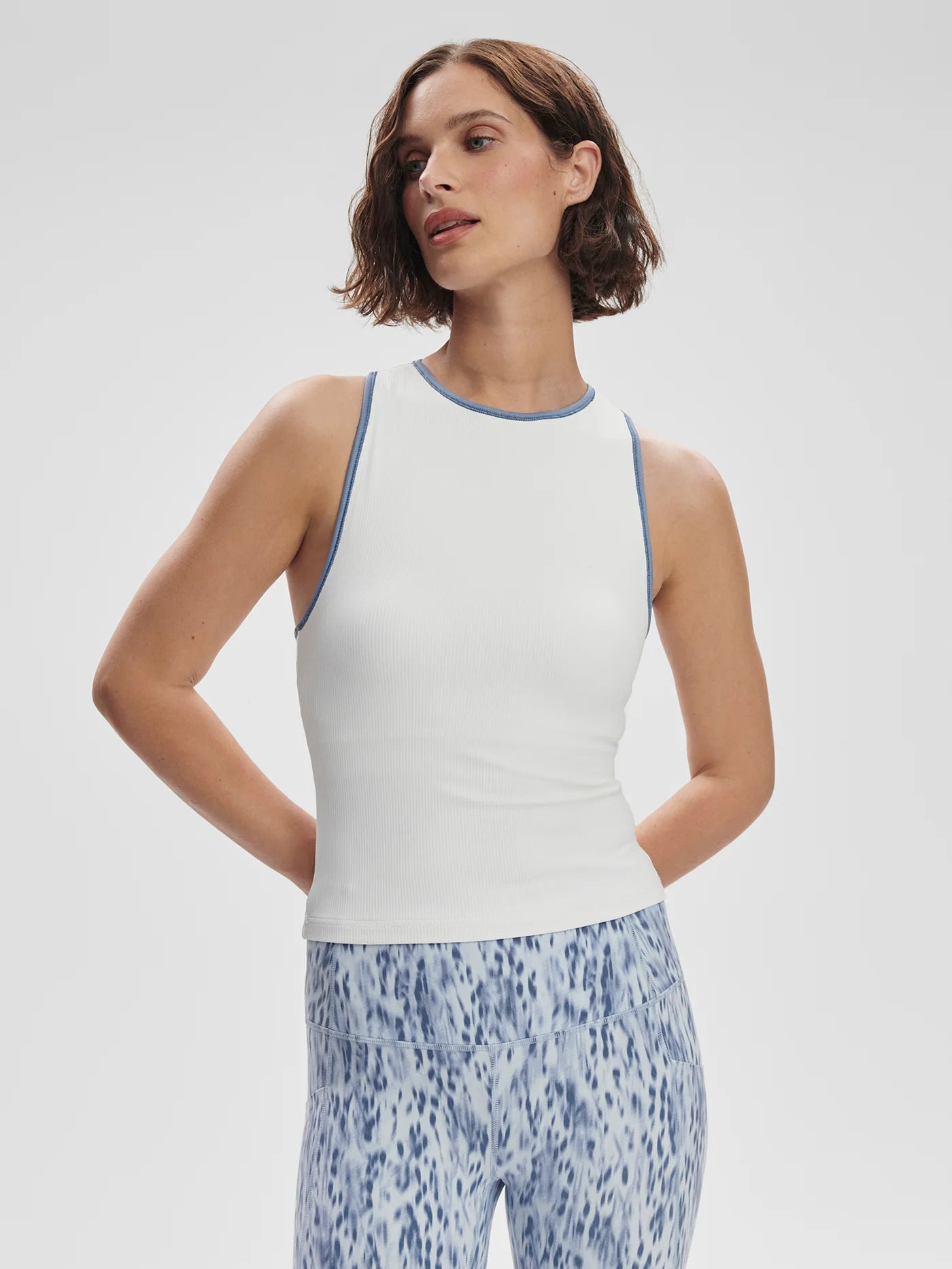 Varley Agneta Performance Tank - White/ Rain Blue - 7 SOUTH
