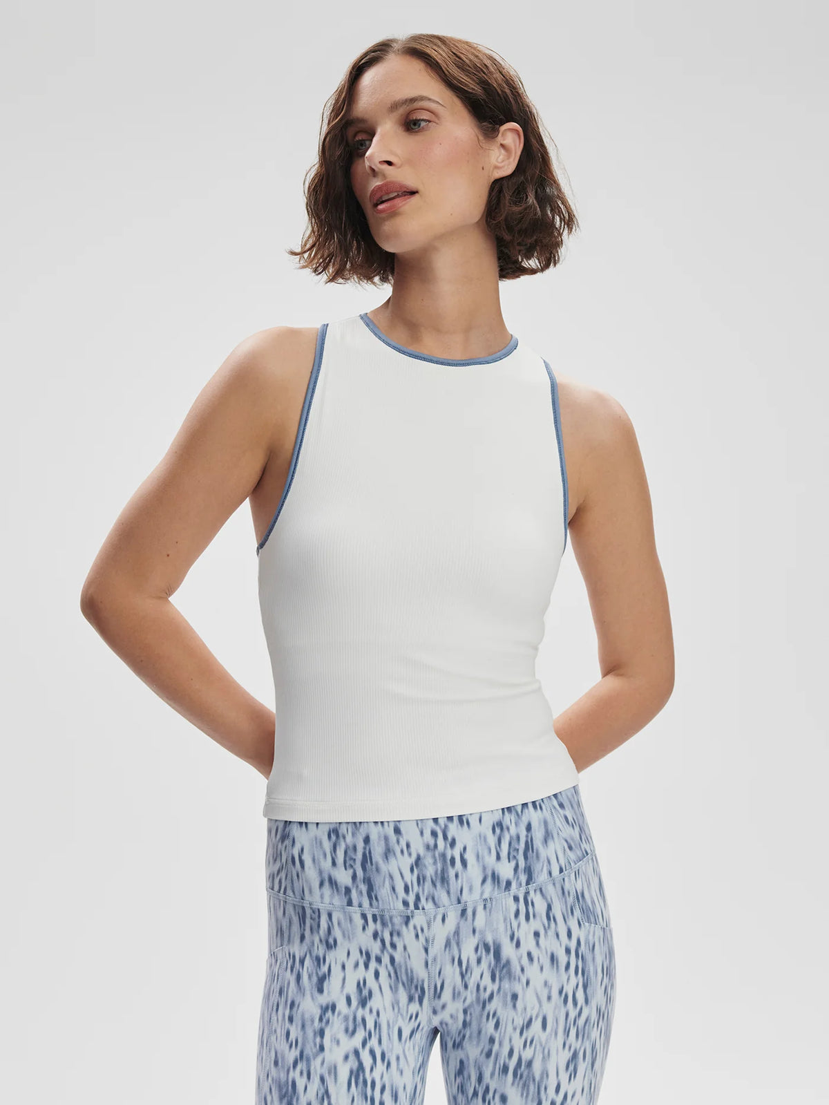 Varley Agneta Performance Tank - White/ Rain Blue