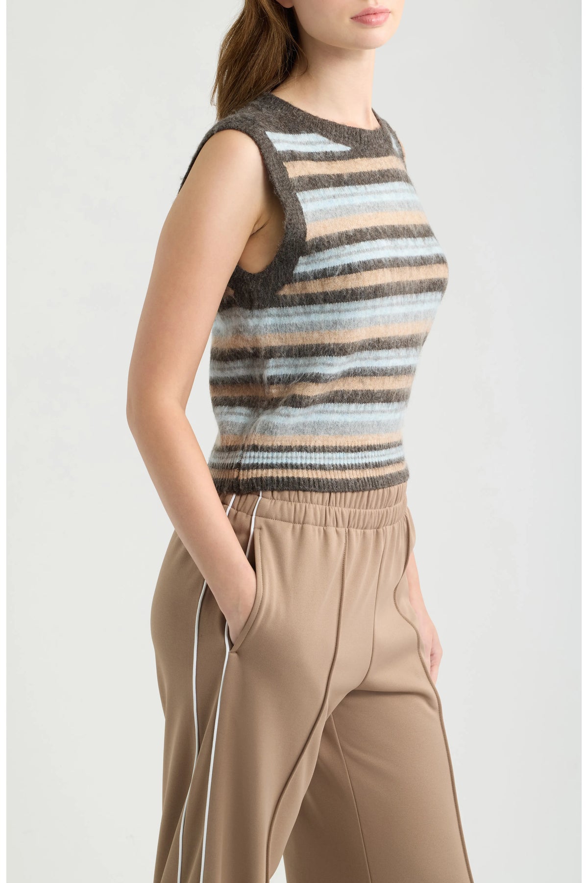 Deluc Bastille Stripe Sweater Vest- Multicolor Brown
