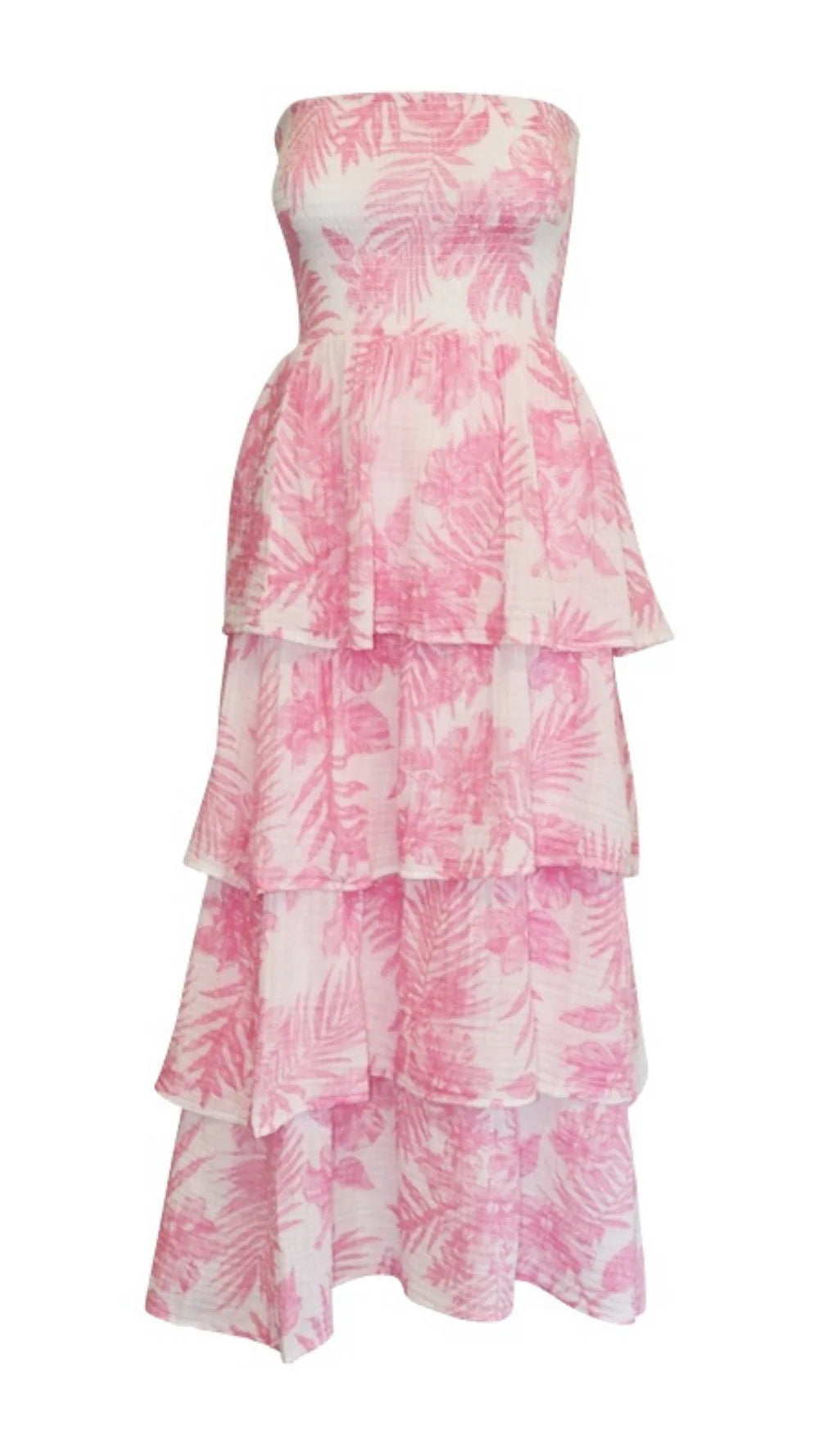 Felecite Strapless Tier Maxi - Baby Pink Palm