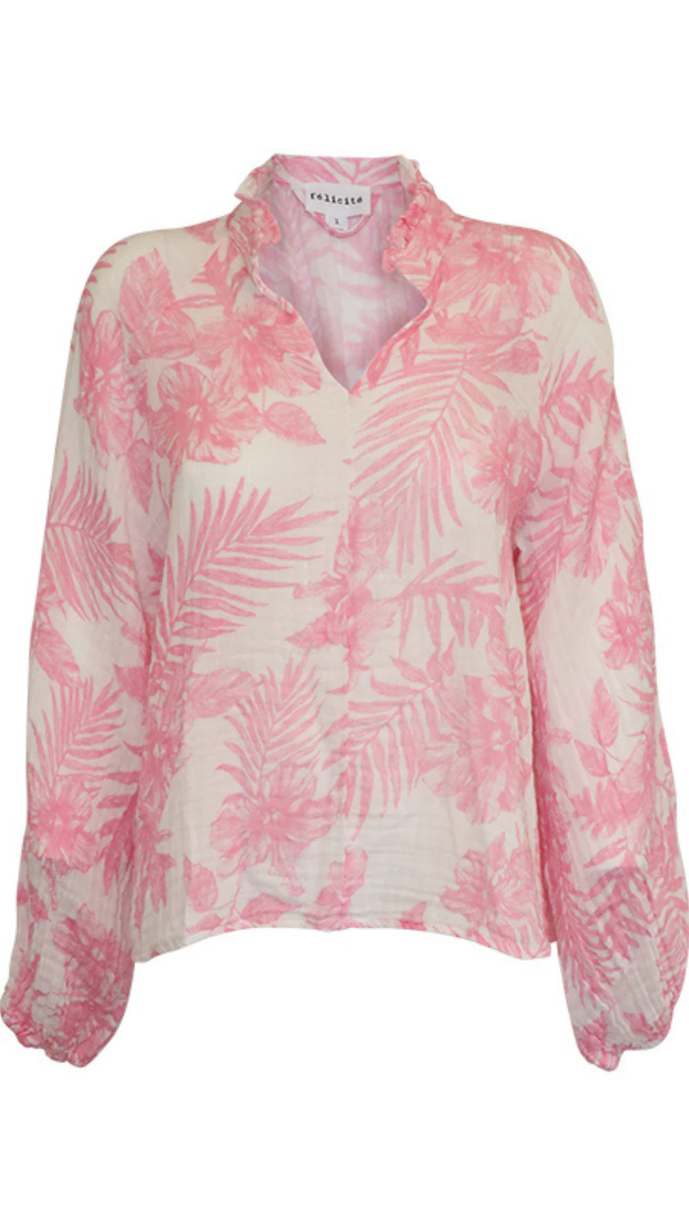 Felecite Ruffle Top - Baby Pink Palm