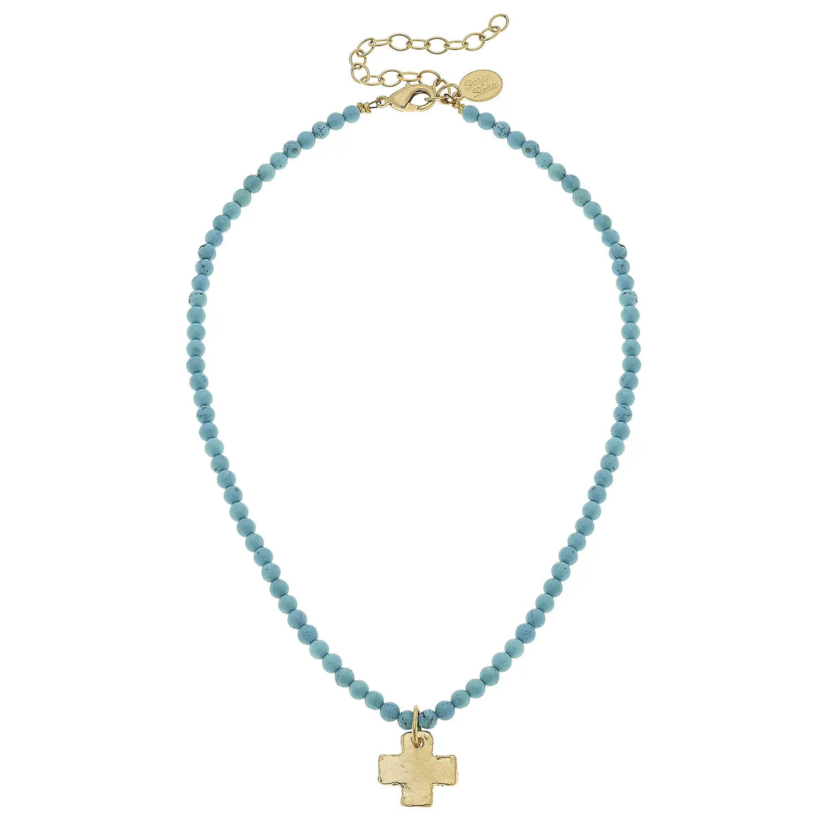 Susan Shaw Gold Cross On Turquoise Beaded Necklace