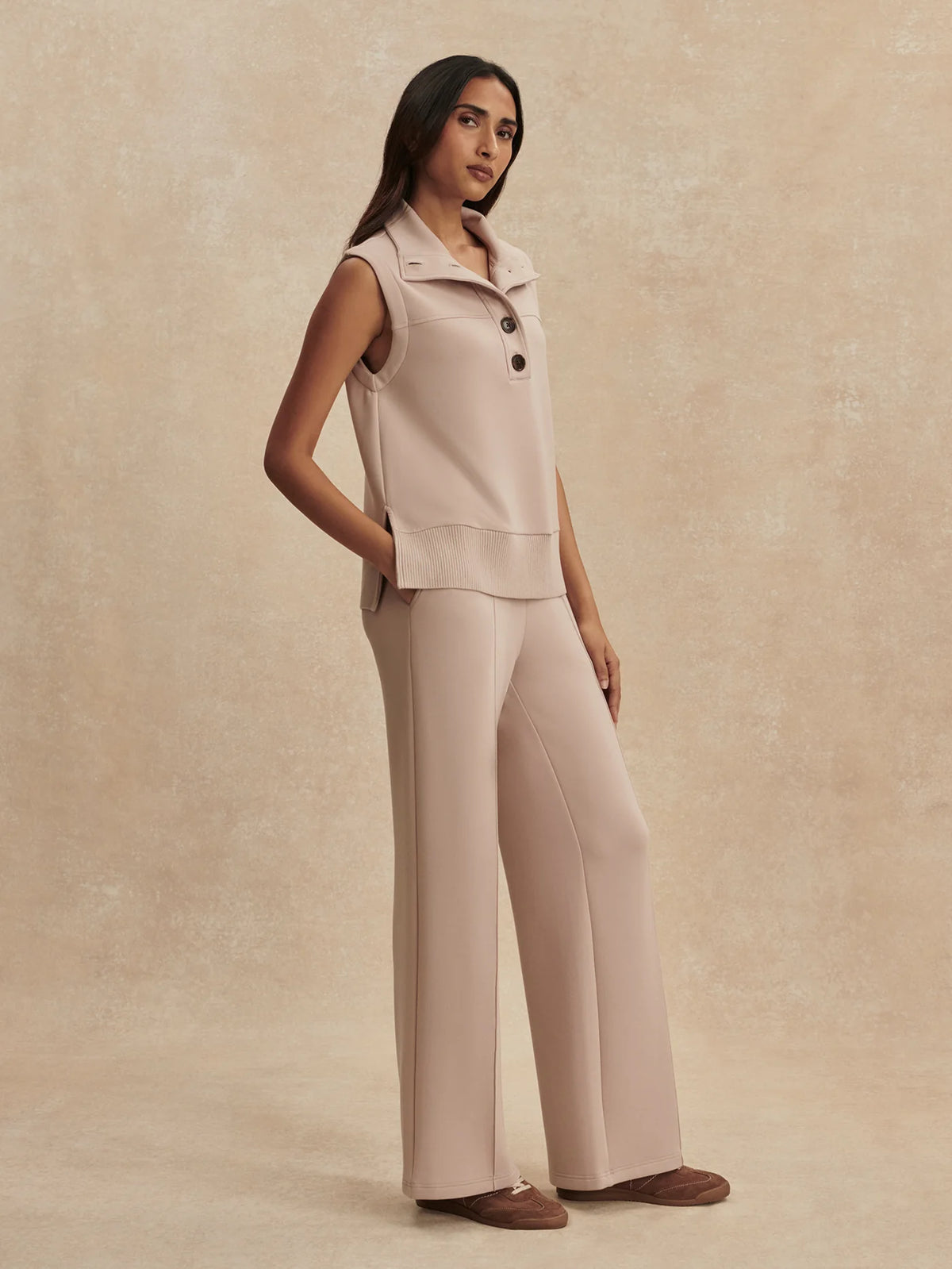 Varley Conall Button Tank- Mushroom