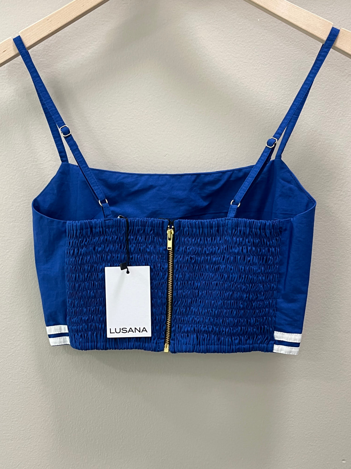Lusana Oliver Poplin Top - Sapphire Stripe