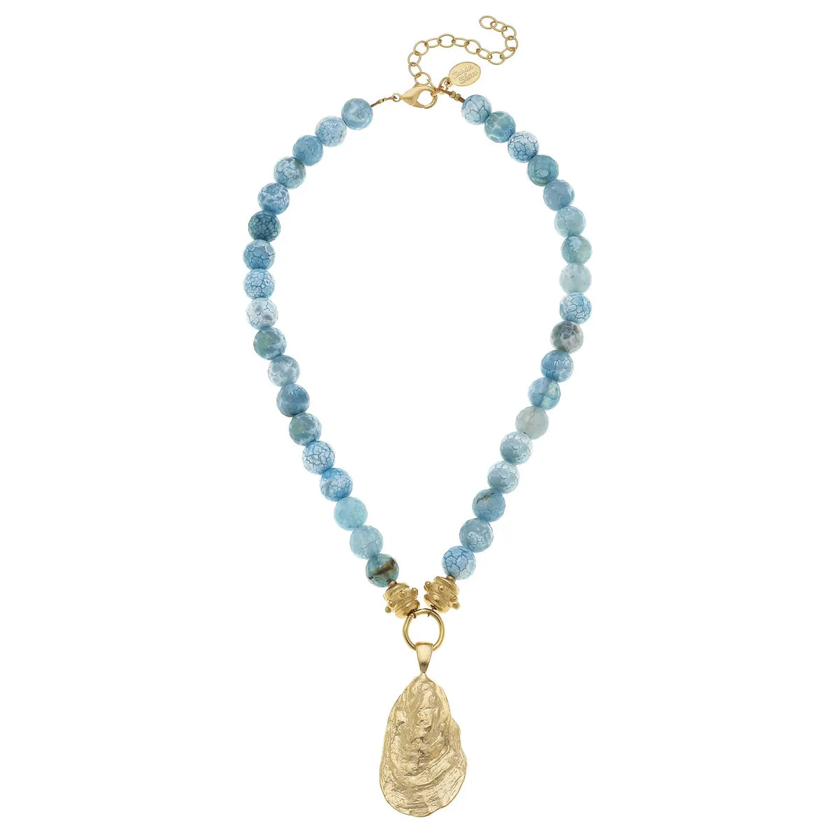 Susan Shaw Gold Oyster Shell On Aqua Fire Agate Necklace