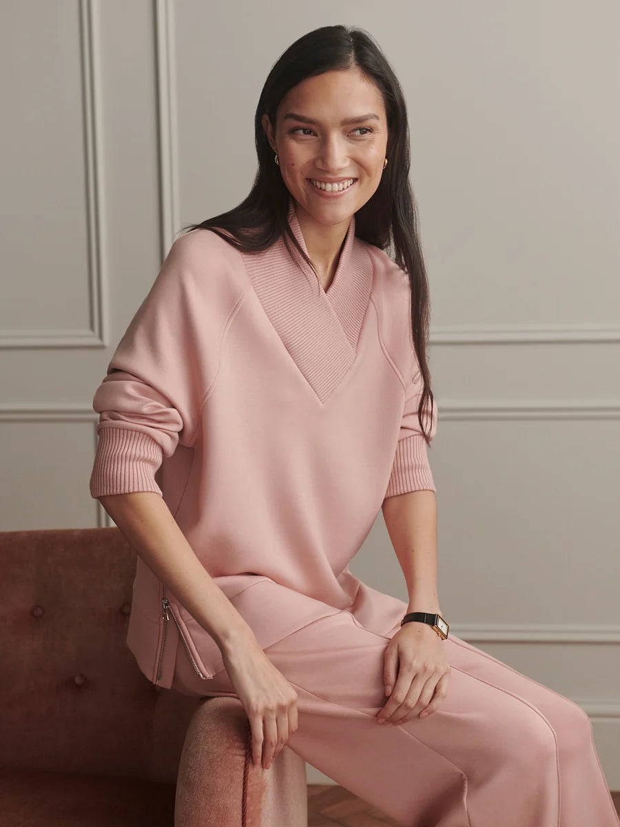 Varley Macie Zip-Hem Sweater- Misty Rose