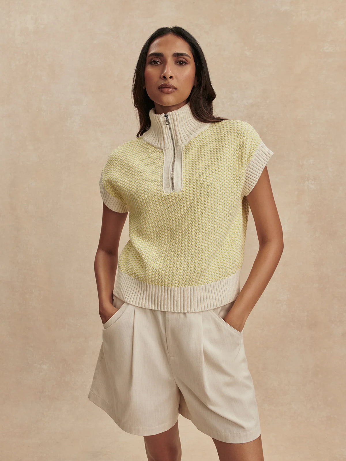 Varley Fowley Knit Top - Snow White / Limeade