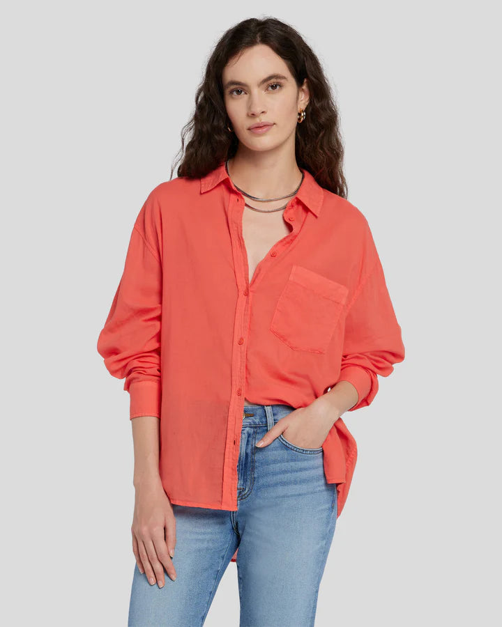 7 For All Mankind Voile Button Down Shirt - Grapefruit