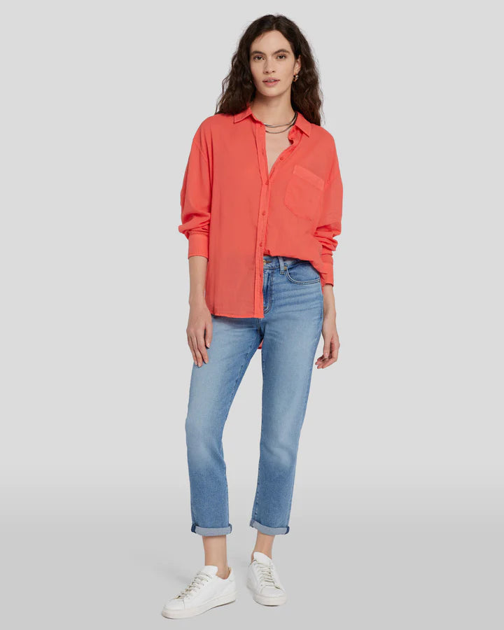 7 For All Mankind Voile Button Down Shirt - Grapefruit