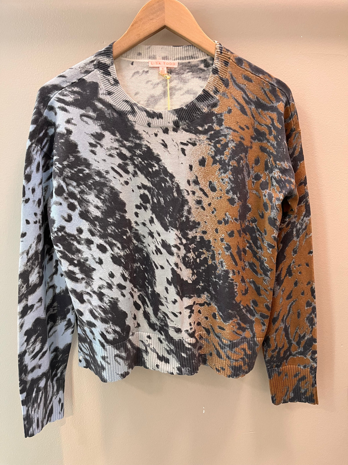 Lisa Todd The Running Wild Sweater- Ice Blue/ Camel