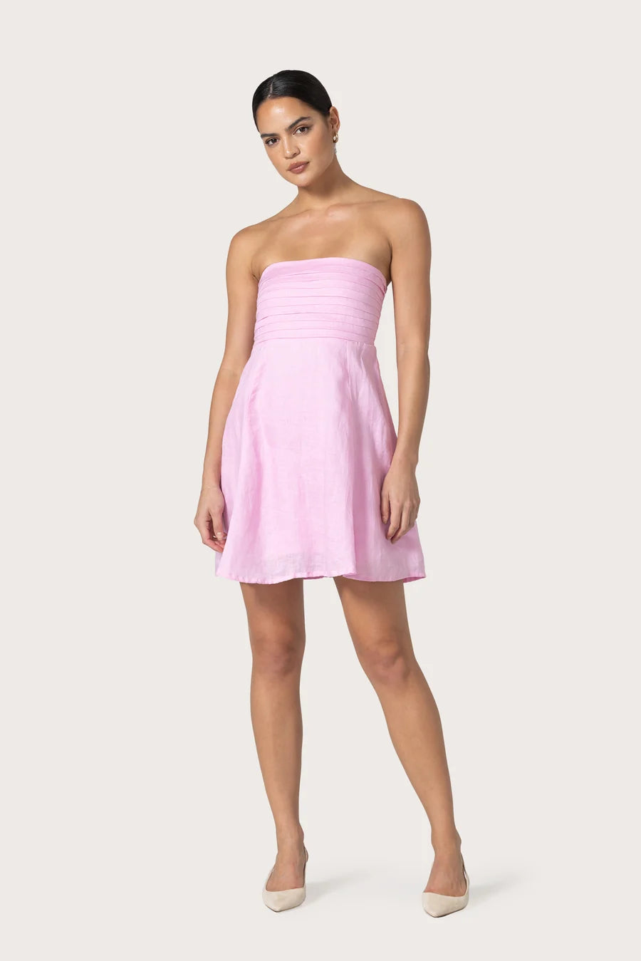 Lusana Talia Linen Mini Dress- Slipper
