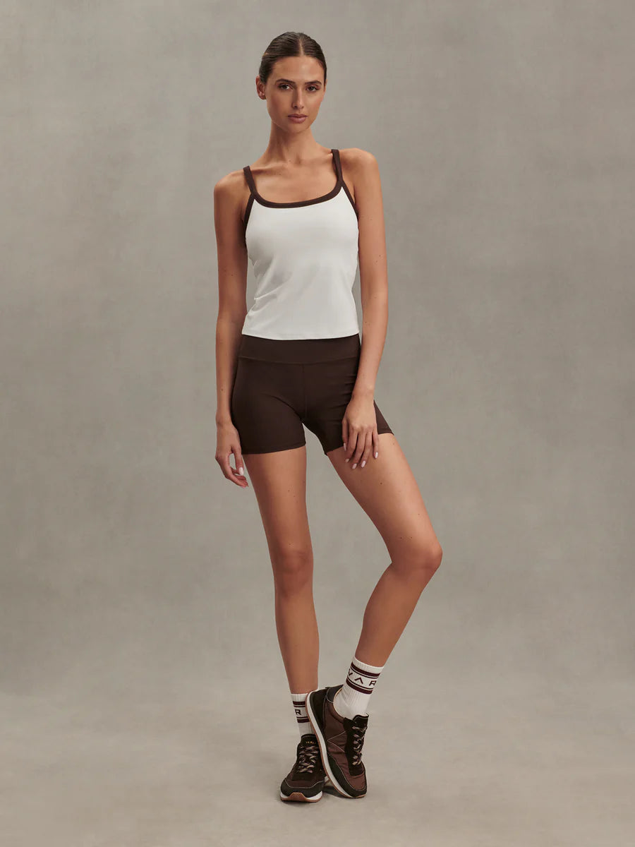 Varley Theon Scoop Neck Tank- White/ Coffee Bean
