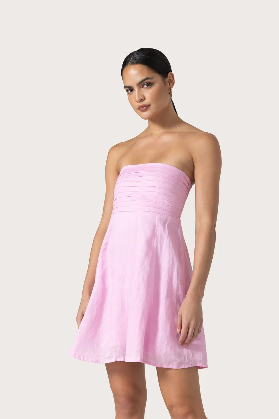 Lusana Talia Linen Mini Dress- Slipper
