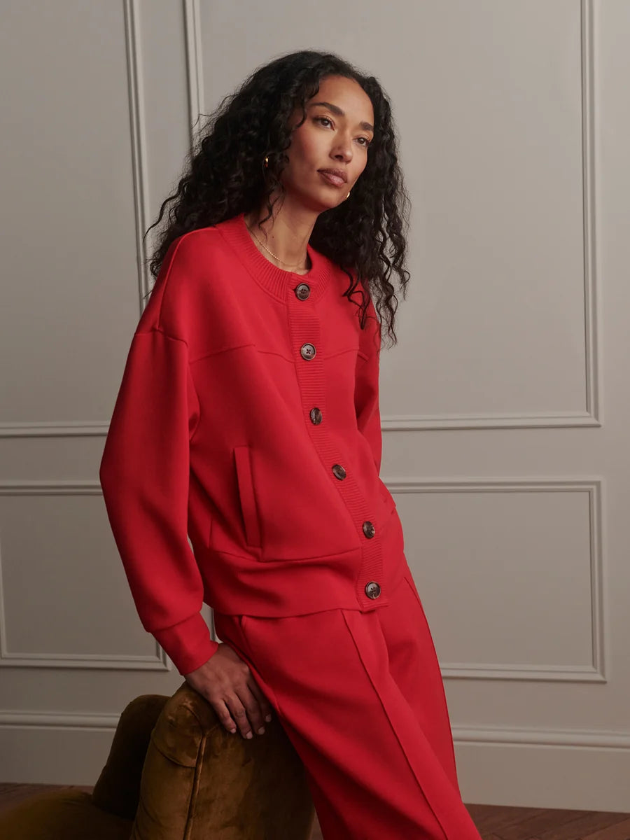 Varley Olwen Button Front Sweater- Red Marl