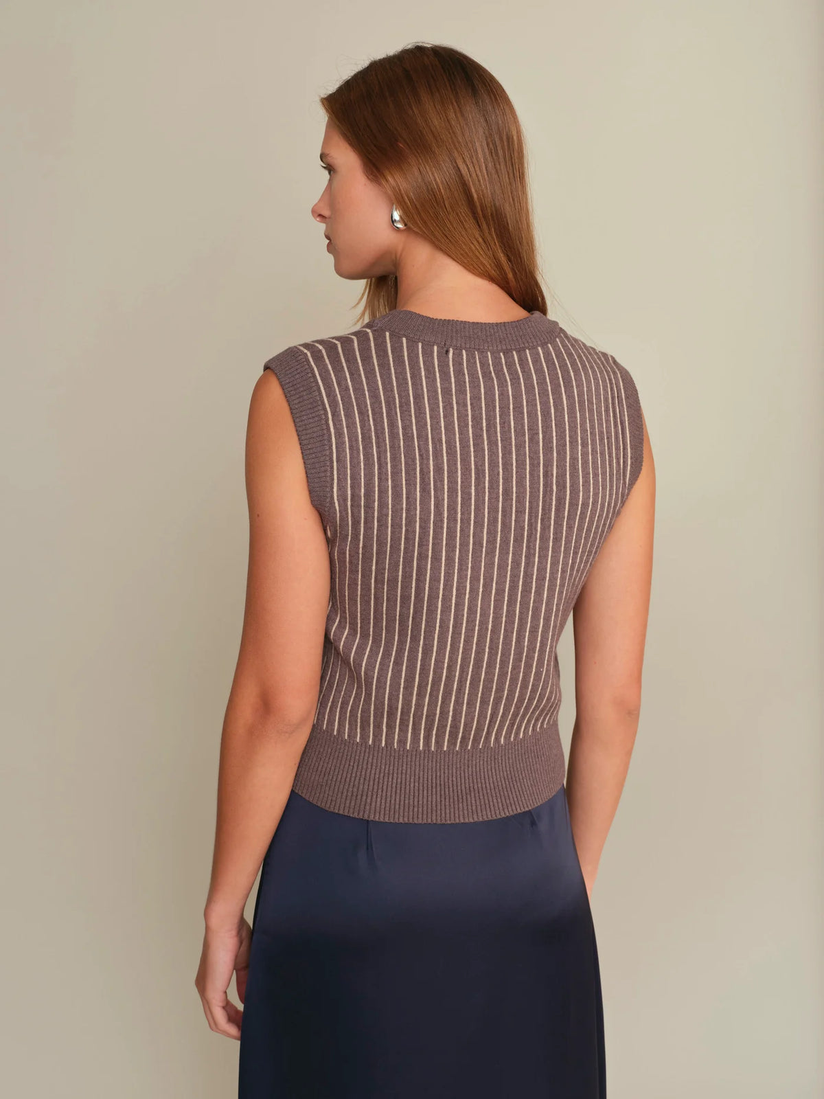 Deluc Bruce Knit Vest - Grey Melange with Ecru Stripes