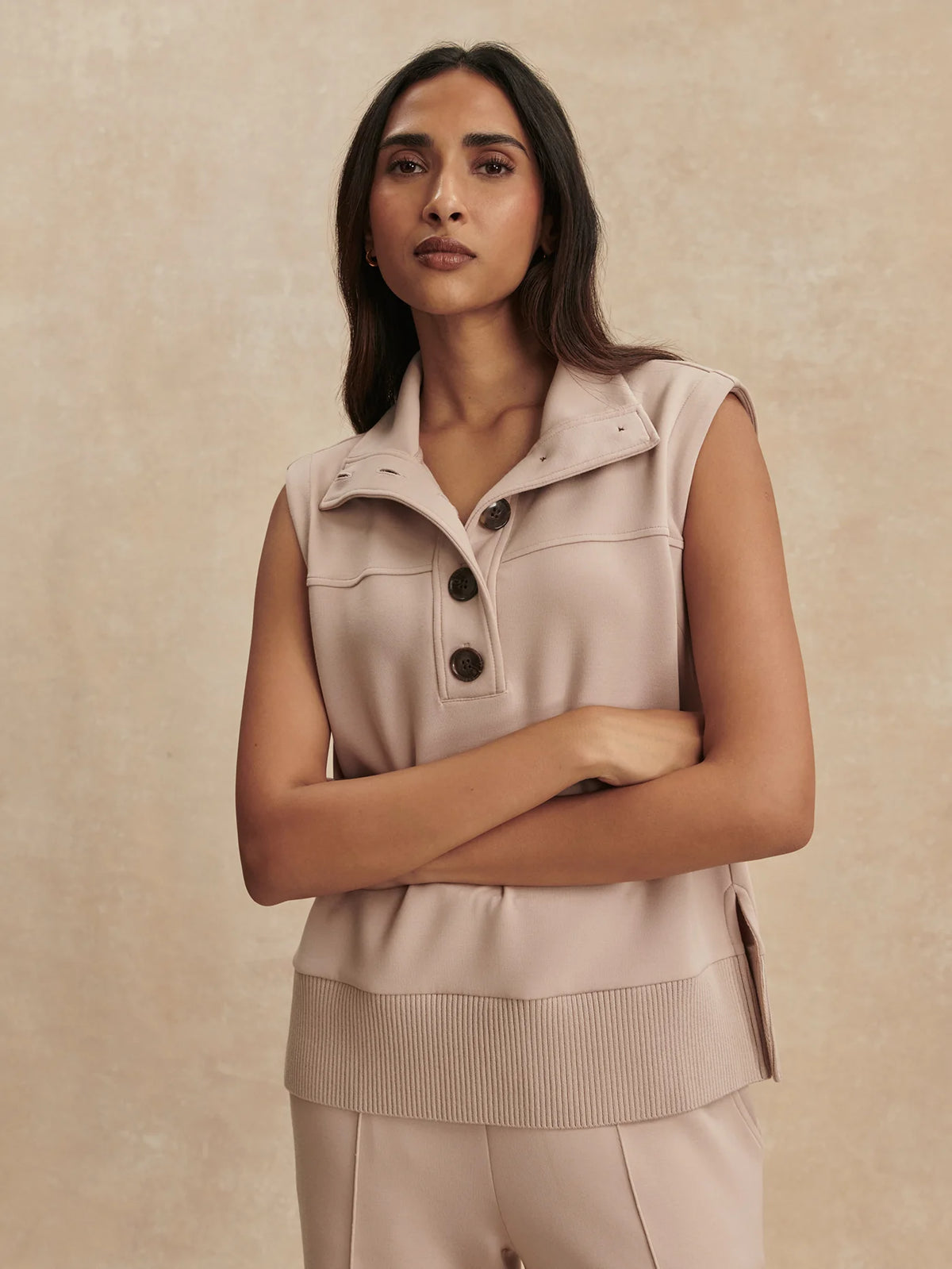 Varley Conall Button Tank- Mushroom