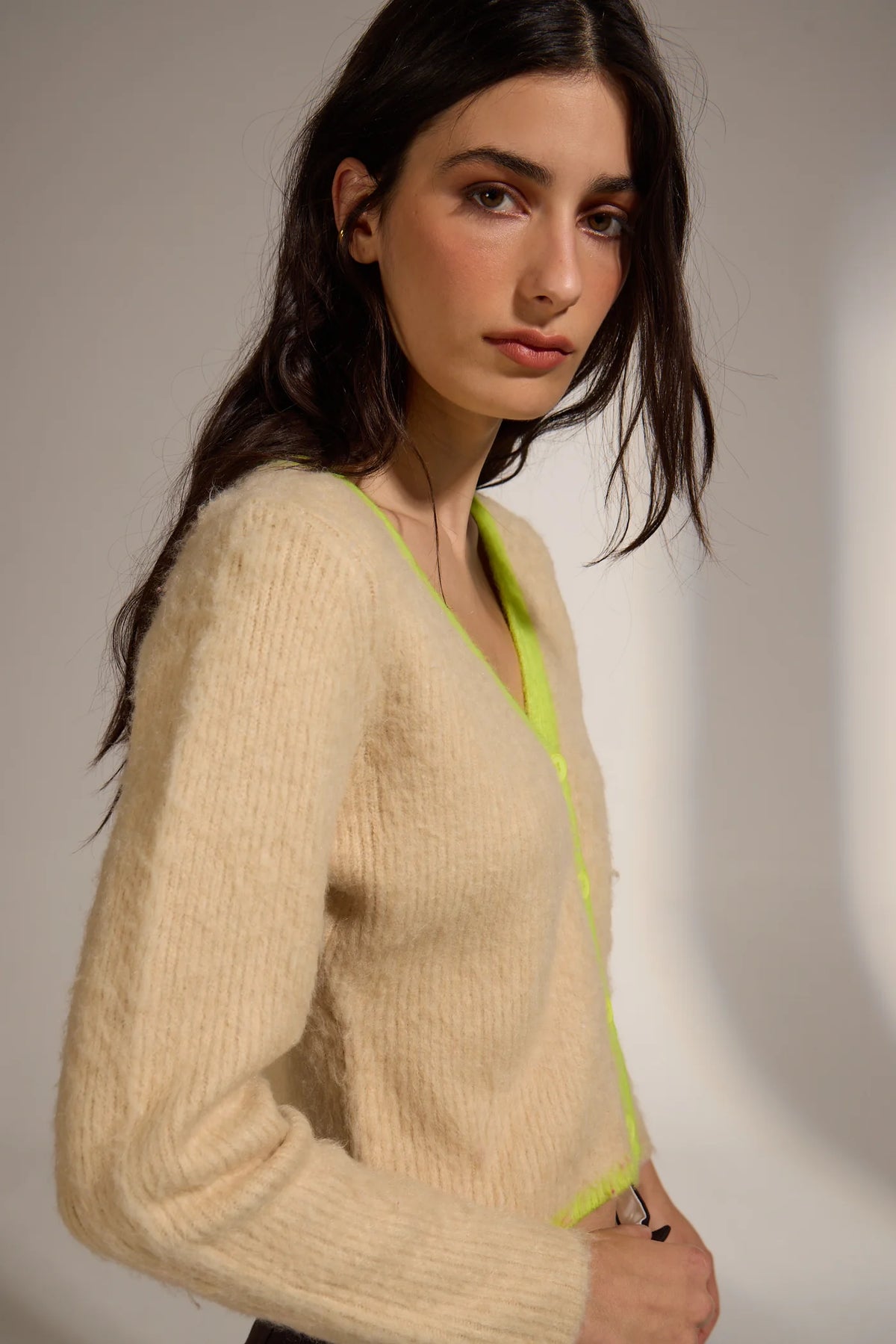 Deluc Queen Cardigan- Sand with Lime