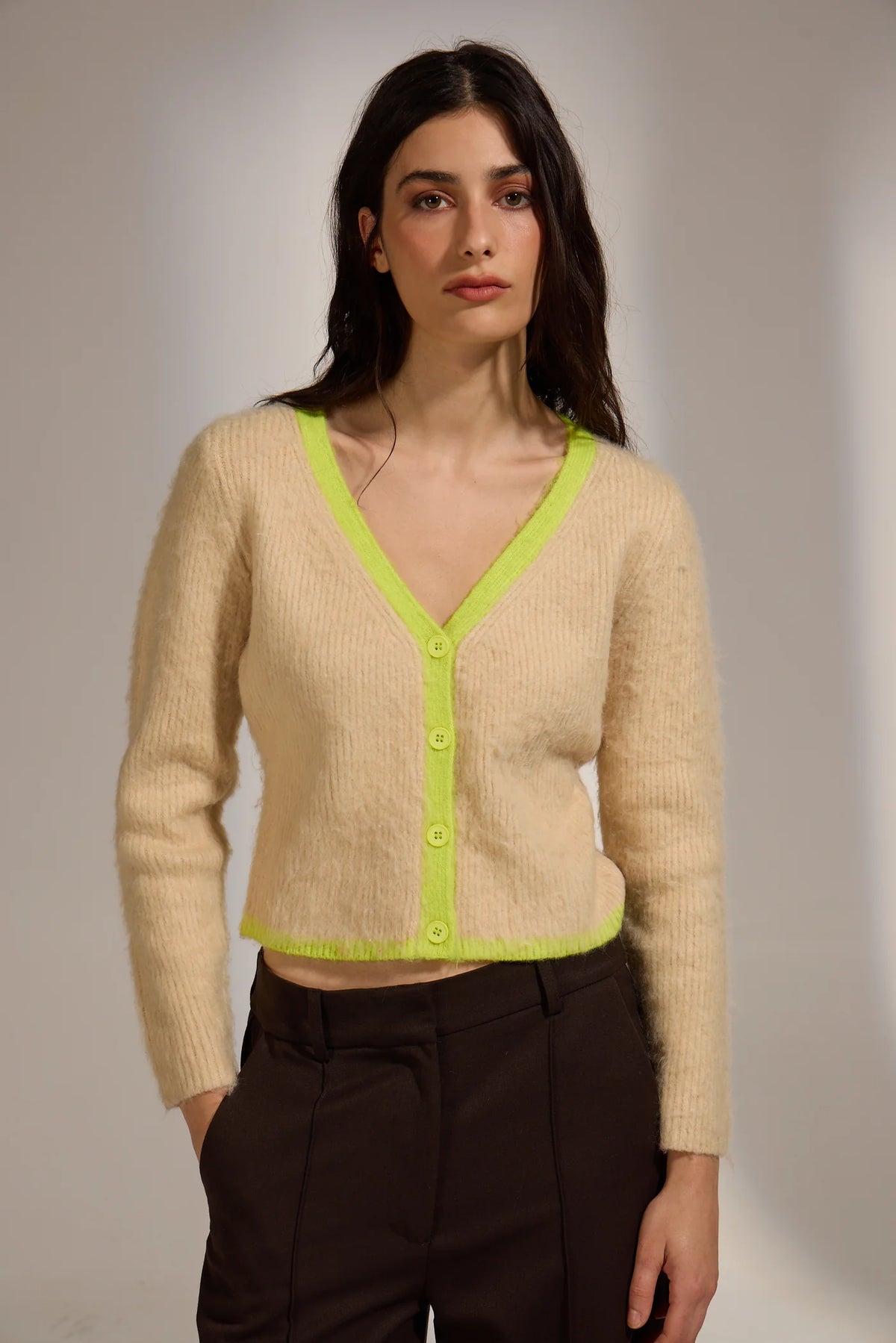Deluc Queen Cardigan- Sand with Lime
