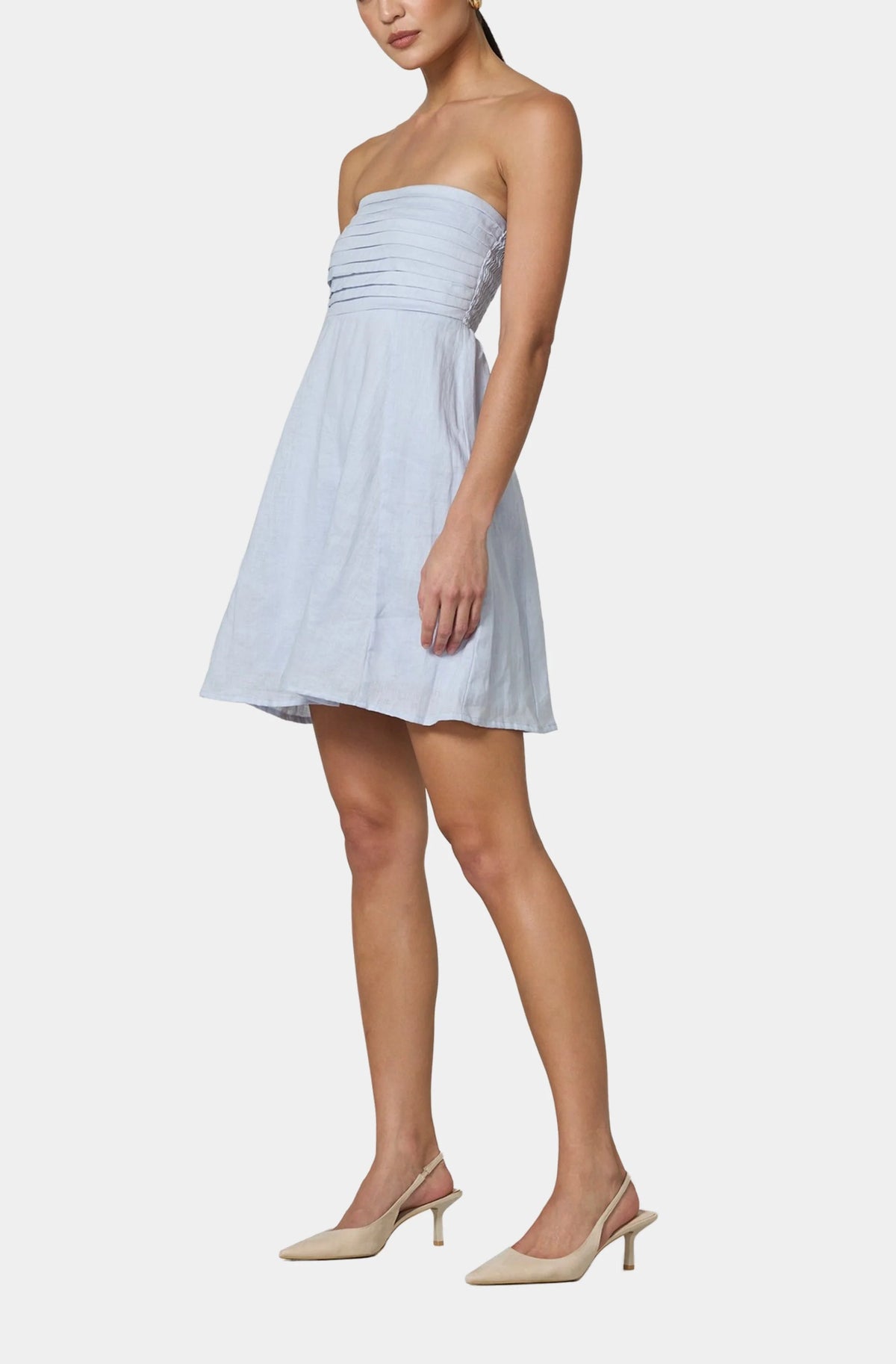 Lusana Talia Linen Mini Dress in Rouge - Misty Blue