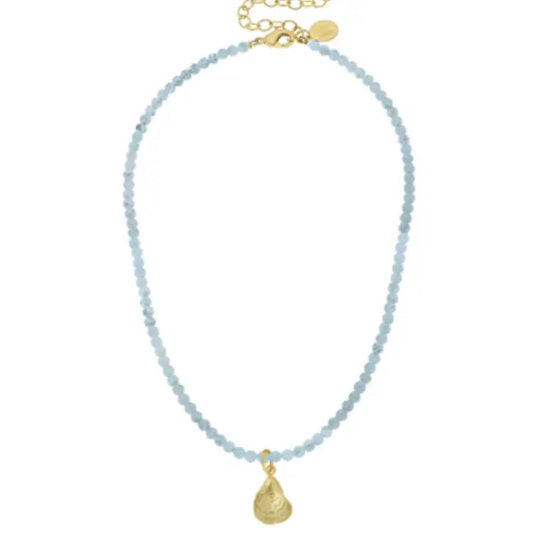 Susan Shaw Gold Oyster On Light Blue Beaded Necklace