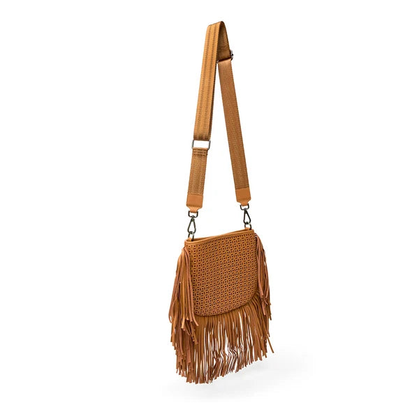 Think Royln Free Spirit Fringe Saddle Bag - Terracotta Perforated Leather