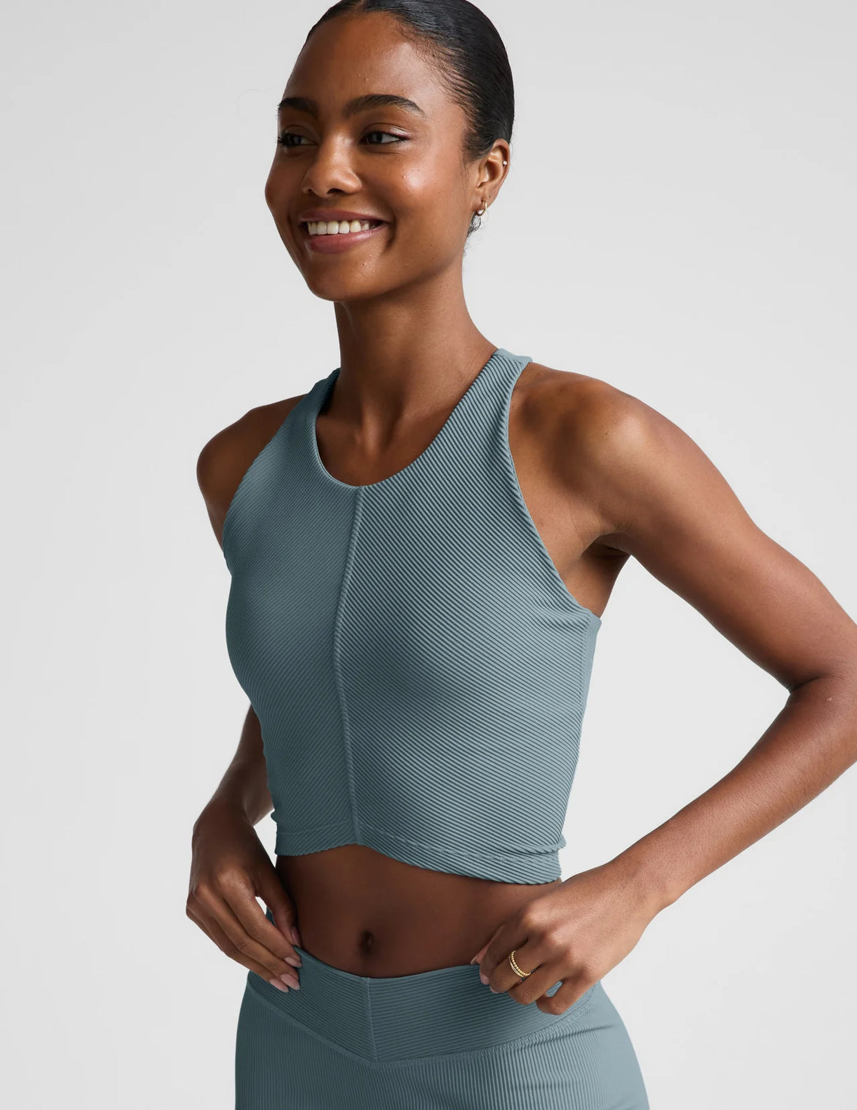Beyond Yoga Impulse Ribbed High Neck Tank- Shaken Blue