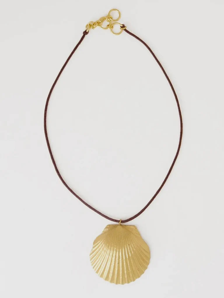 INK+ALLOY Joan Brass Shell Pendant on Leather Cord