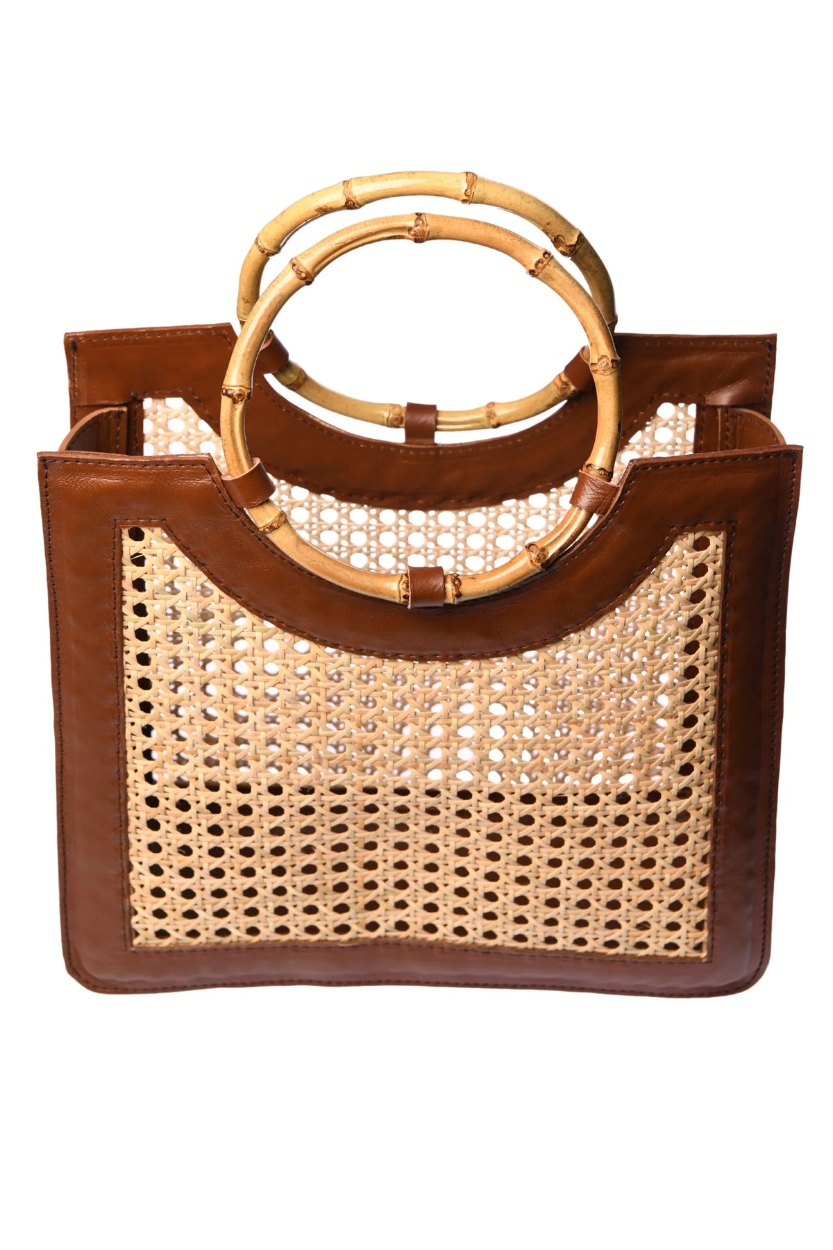 walker & wade Bamboo Handle Wicker Bag - Walnut