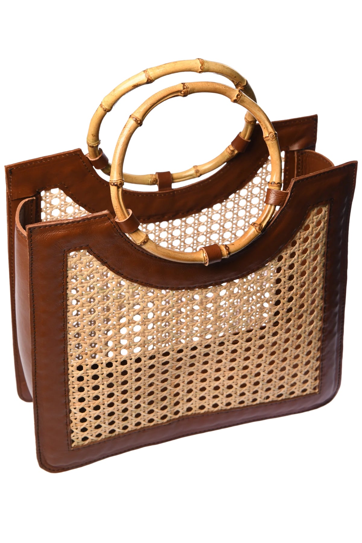 walker & wade Bamboo Handle Wicker Bag - Walnut
