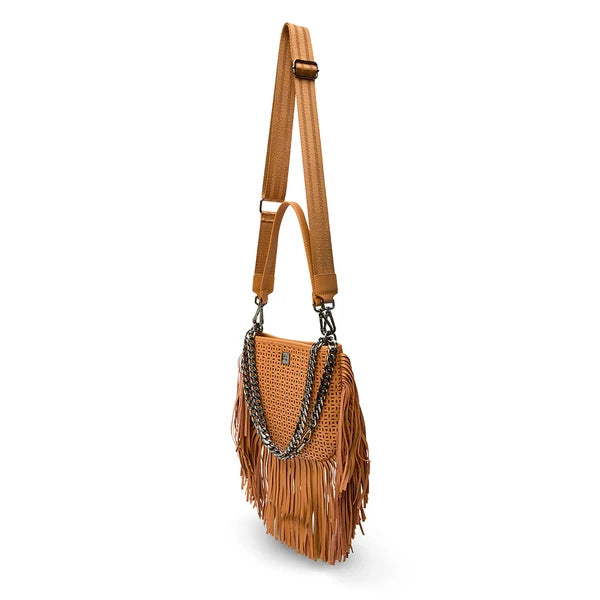 Think Royln Free Spirit Fringe Saddle Bag - Terracotta Perforated Leather