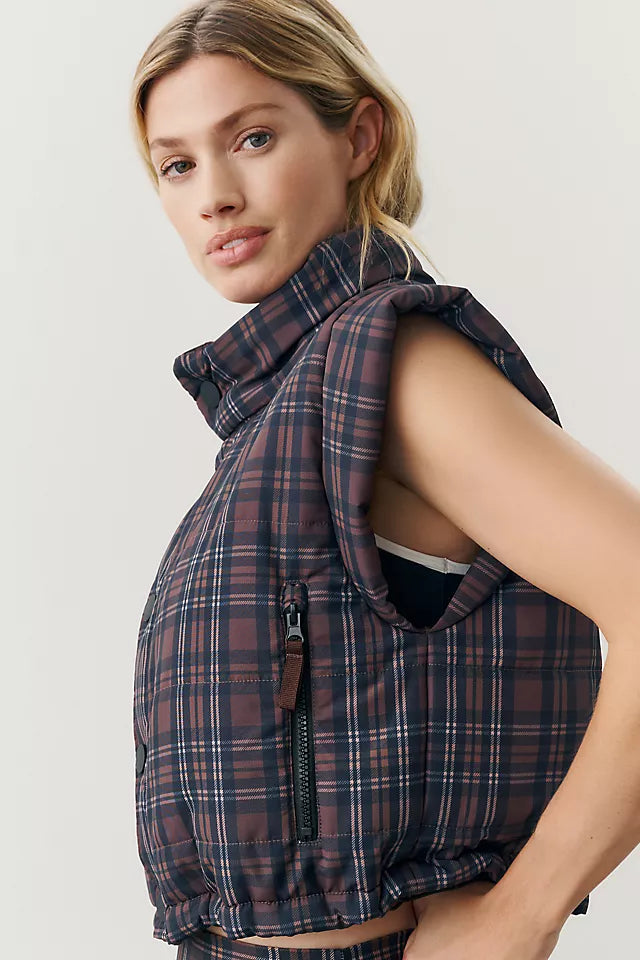 Beach Riot Canyon Puffer Vest - Chocolate Bar Plaid