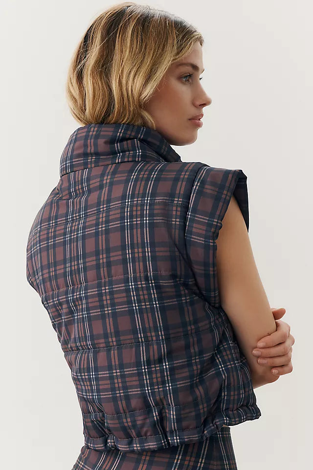 Beach Riot Canyon Puffer Vest - Chocolate Bar Plaid