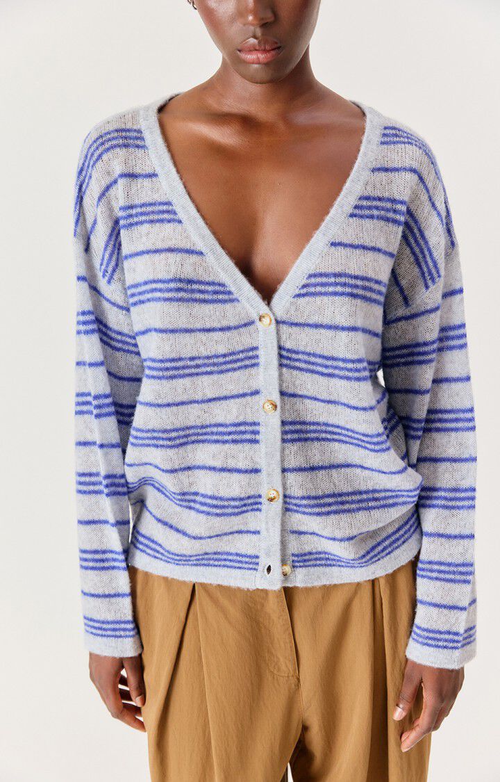 American Vintage Jumper Bodyrow Cardigan- Wave Stripe Grey Melange