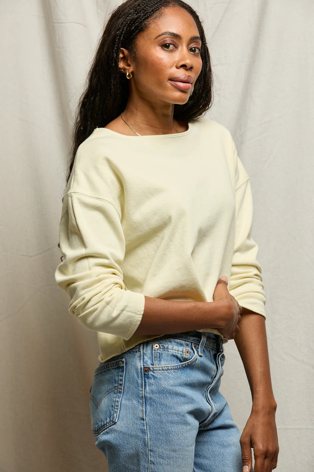 Perfect White Tee Briana French Terry Top - Custard