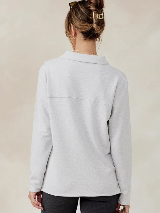 Tasc French Terry Polo Sweatshirt- Light Heather Gray