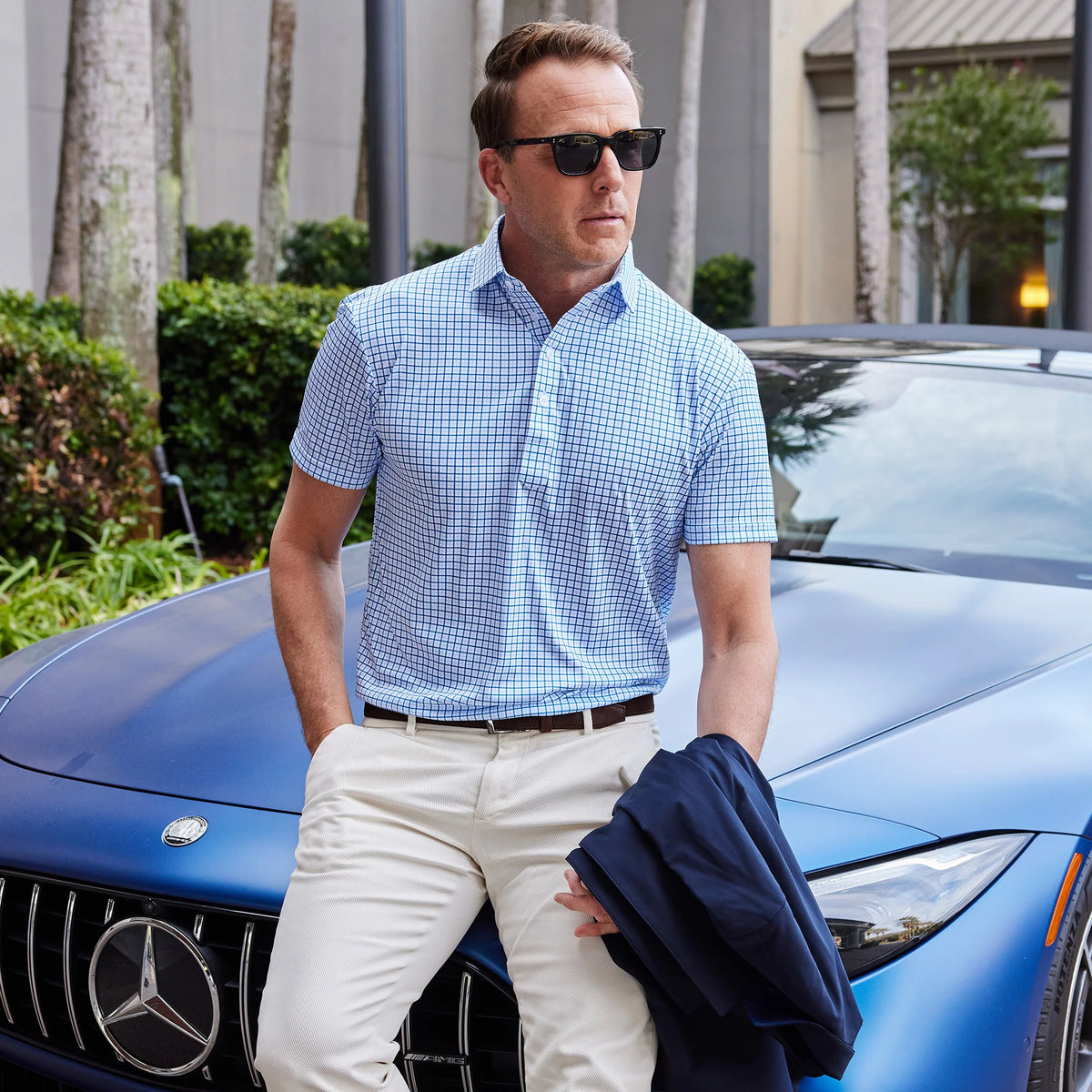 Collars & Co. Semi-Spread Collar Polo- Blue Tattersall