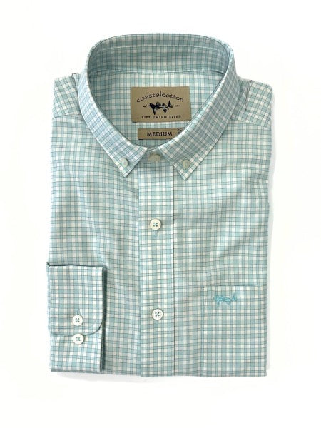 Coastal Cotton Long Sleeve Sport Shirt - Aqua