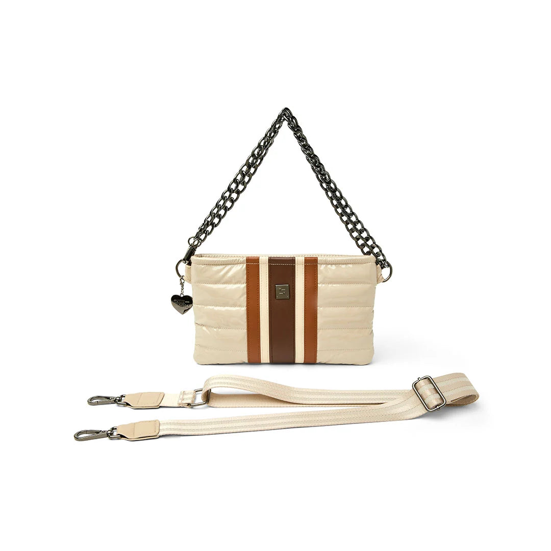 Think Royln Bum Bag / Crossbody - Blonde Patent with Colorblock Luxe Stripe Strap