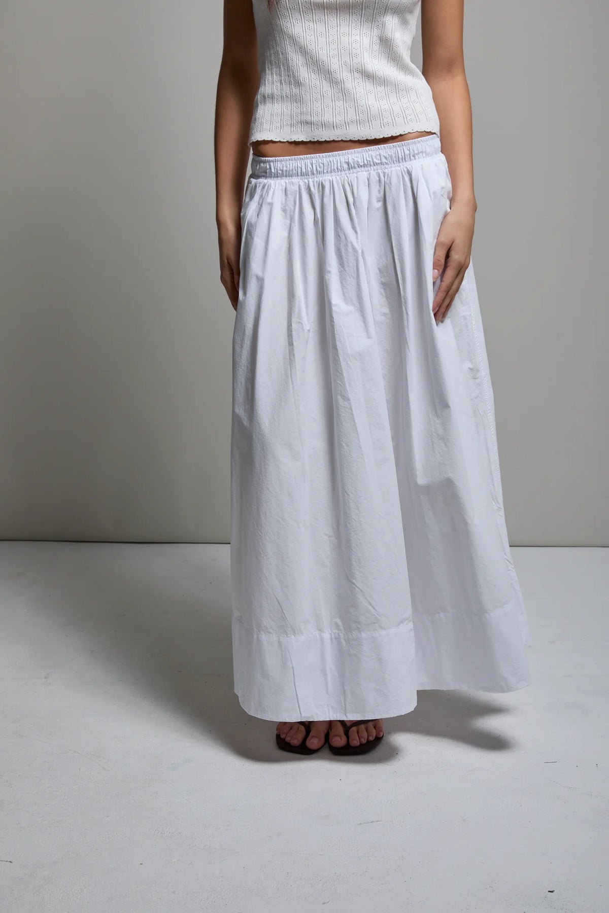 ASHER Kate Poplin Pleated Skirt- White