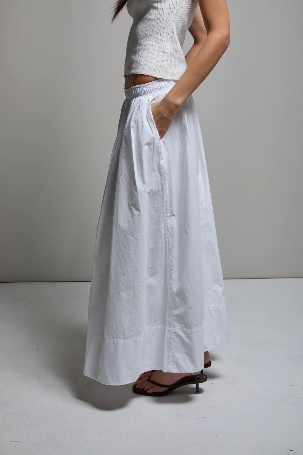 ASHER Kate Poplin Pleated Skirt- White