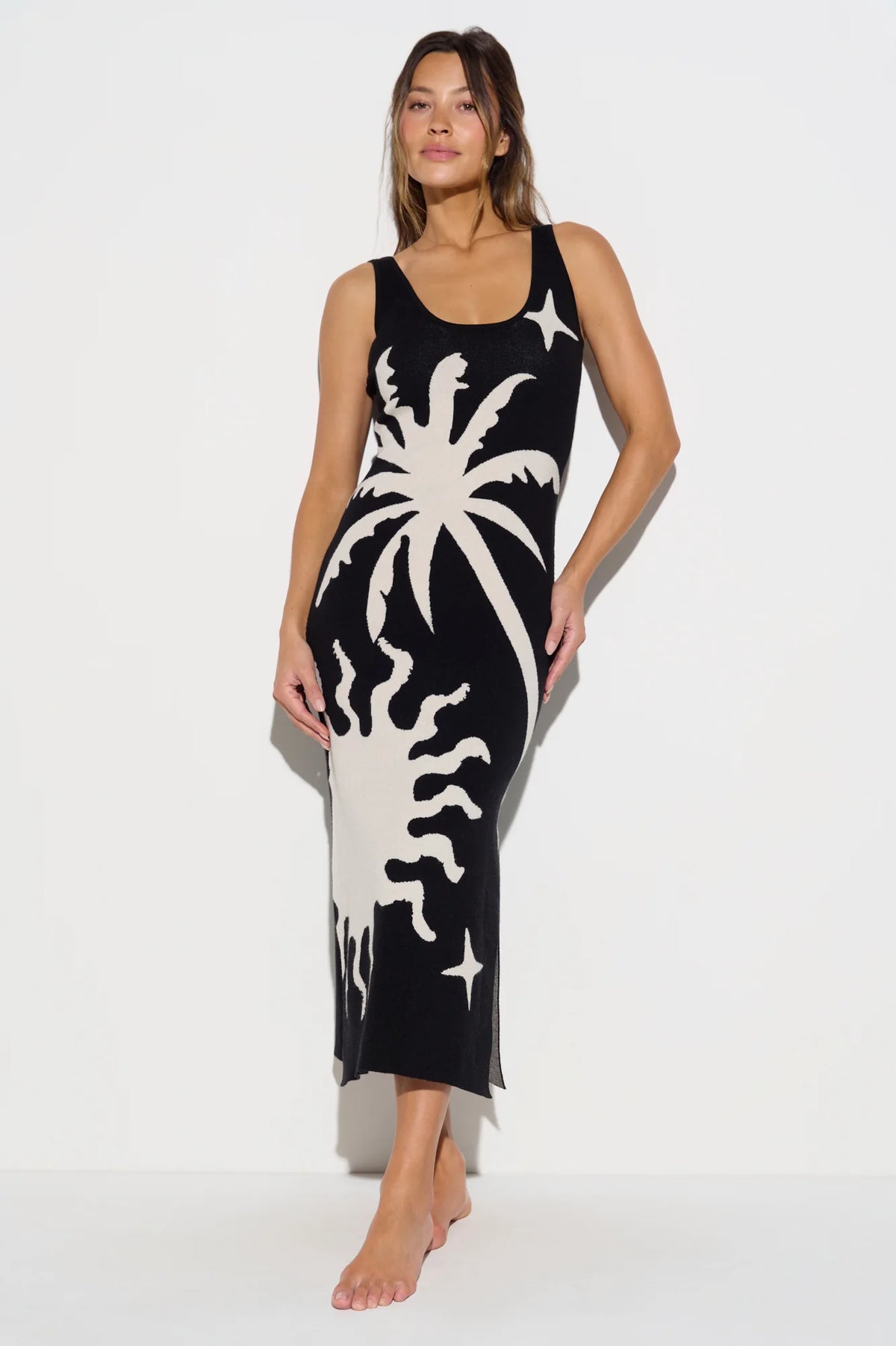 Spiritual Gangster Yasmin Knit Tank Midi Dress- Black