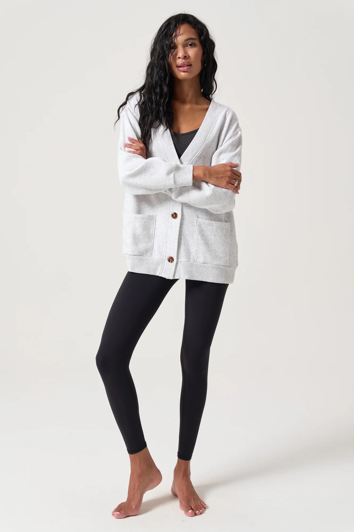 Spiritual Gangster Woodley Fleece Cardigan- Light Heather Grey