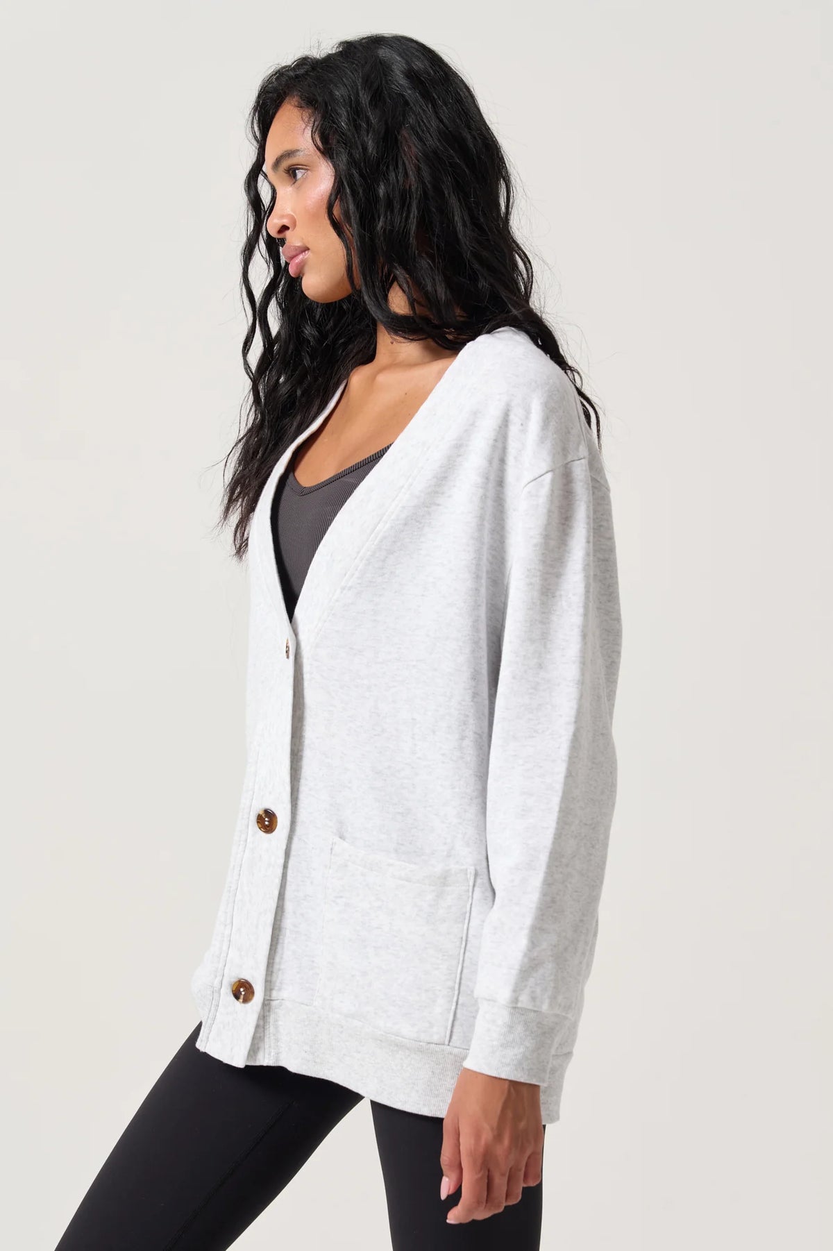 Spiritual Gangster Woodley Fleece Cardigan- Light Heather Grey