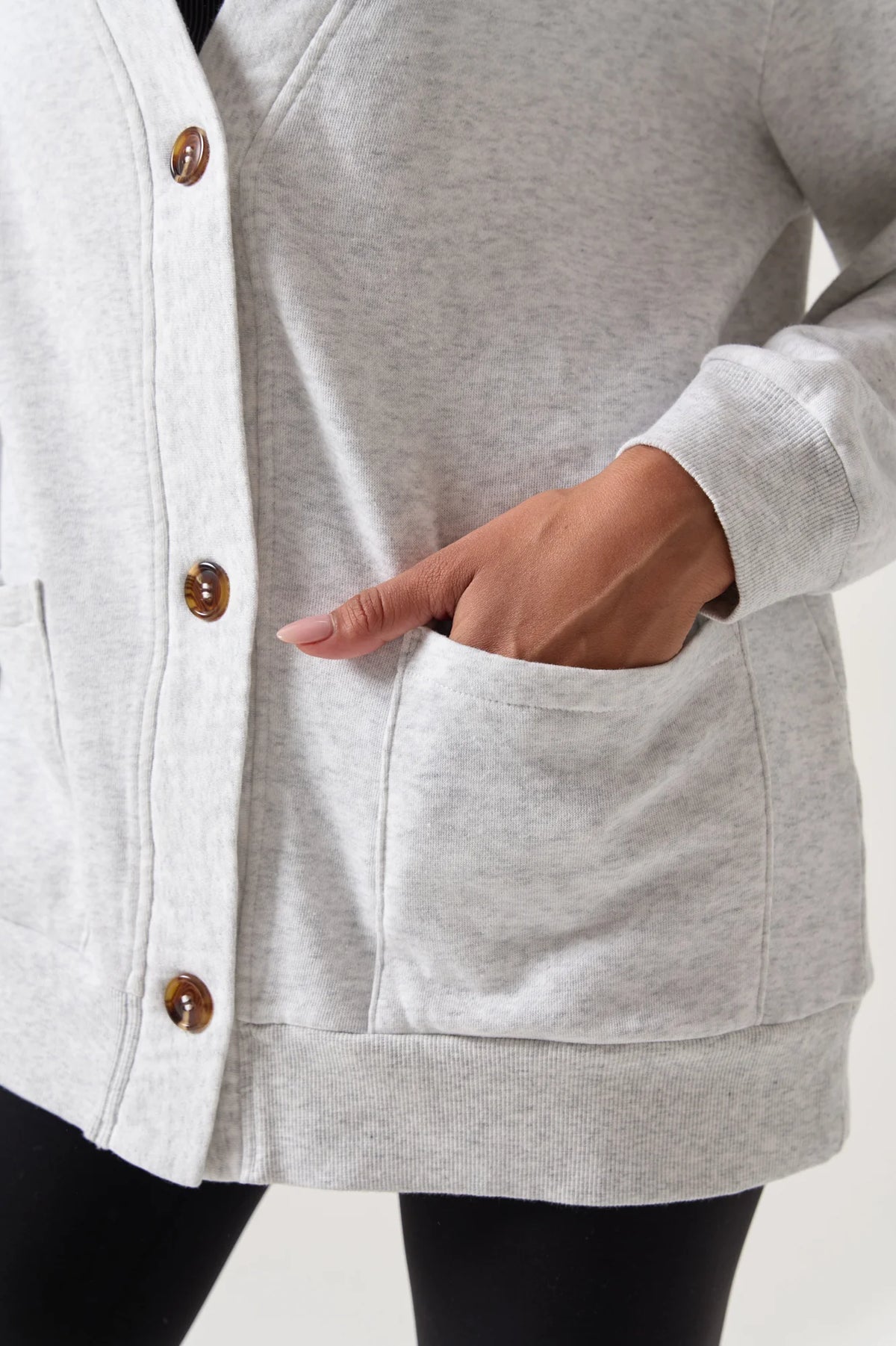 Spiritual Gangster Woodley Fleece Cardigan- Light Heather Grey